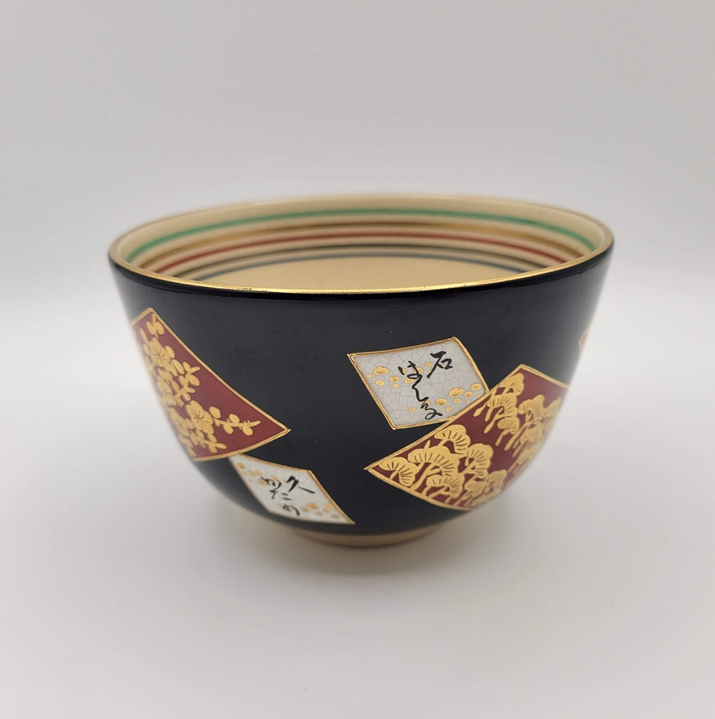 Kyōyaki Matcha-kom “Ninsei Shikishi Waka” 仁清色紙和歌 Kato Shōka