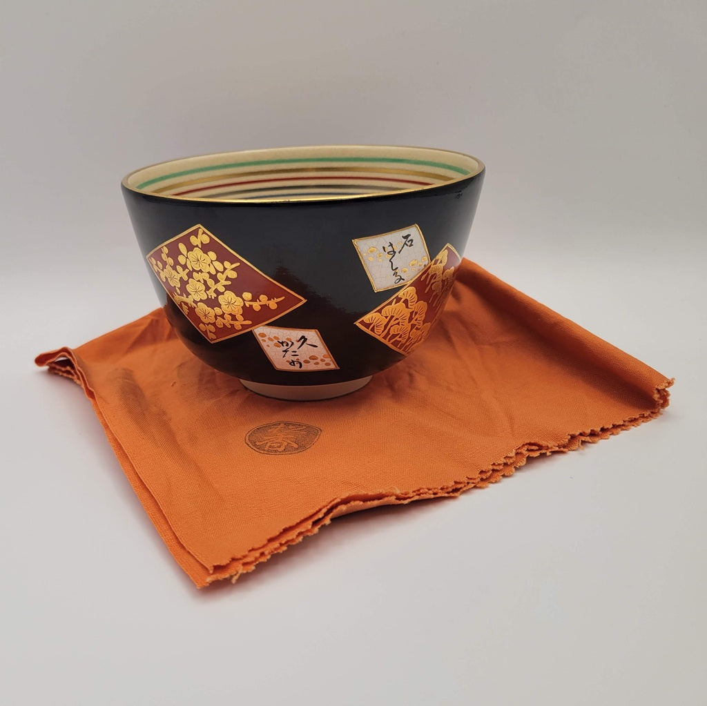 Kyōyaki Matcha-kom “Ninsei Shikishi Waka” 仁清色紙和歌 Kato Shōka