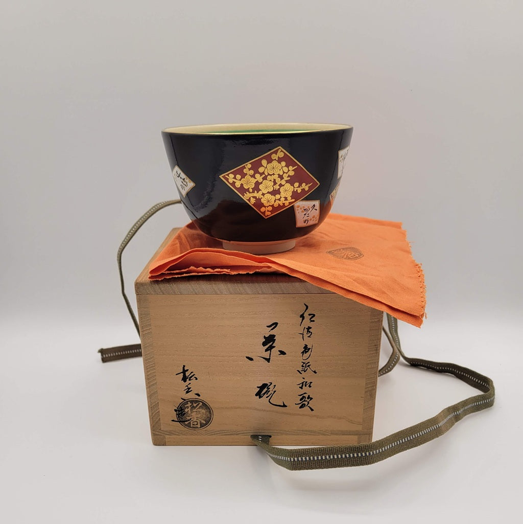 Kyōyaki Matcha-kom “Ninsei Shikishi Waka” 仁清色紙和歌 Kato Shōka